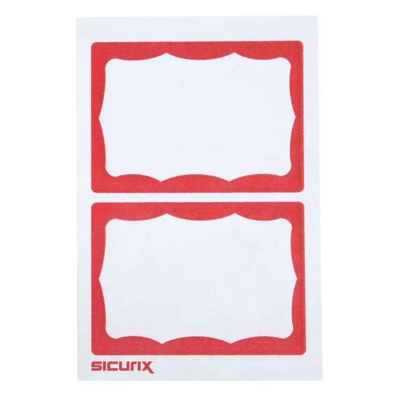 Adhesive Badges, Red Border, Pack of 100