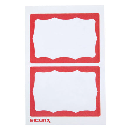 Adhesive Badges, Red Border, Pack of 100