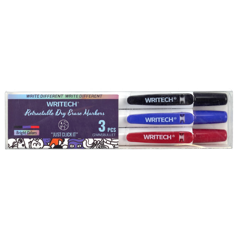 Retractable Dry Erase Markers, Assorted Colors, Fine Point, 3-Pack