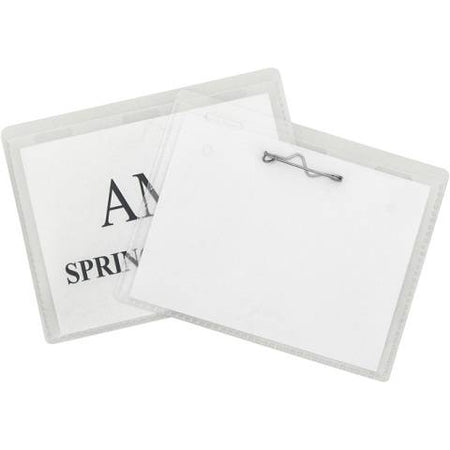 Pin Style Name Badge Holder Kit - 3" X 4" - Vinyl - 100 / Box - Clear