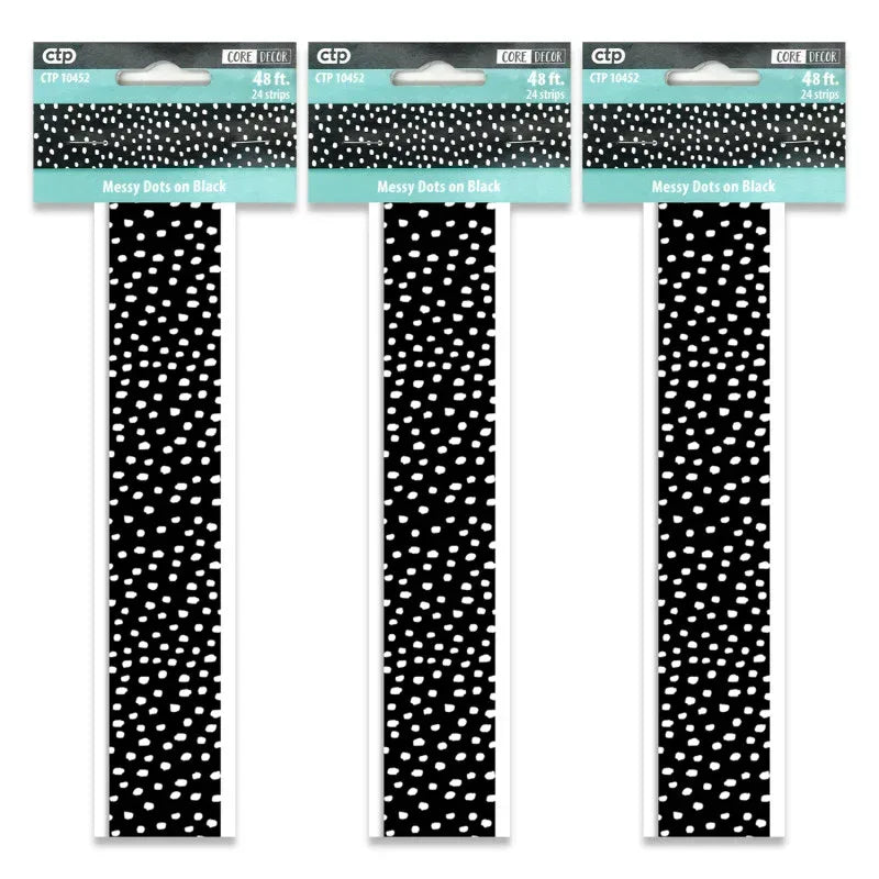 Messy Dots on Black EZ Border, 48 Feet Per Pack, 3 Packs