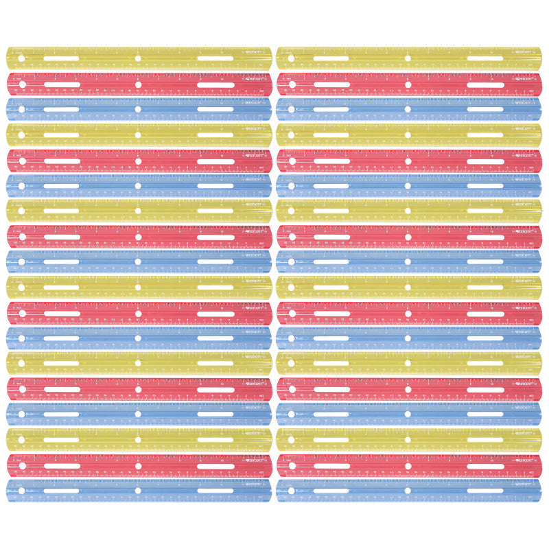 12" Plastic Ruler, Assorted Colors, Pack of 36
