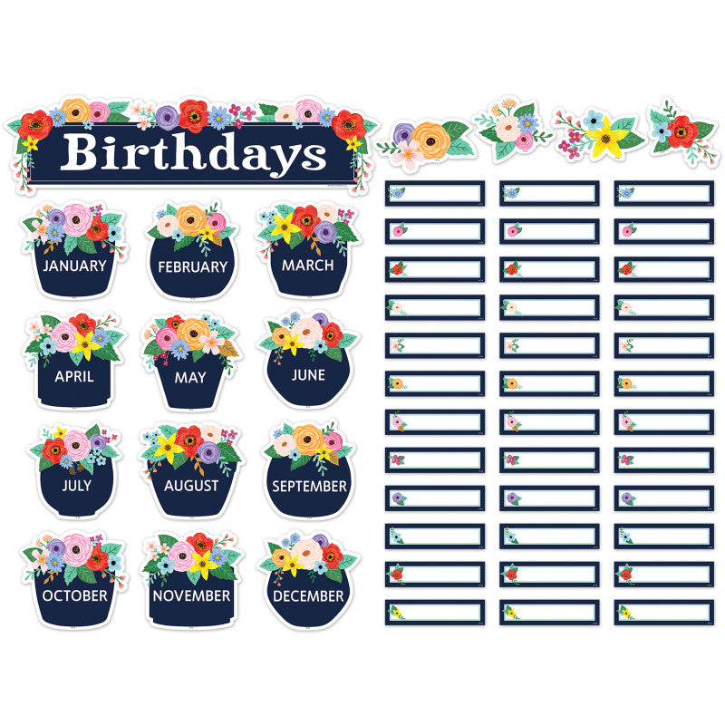 Wildflowers Birthdays Mini Bulletin Board Set, 53 Pieces