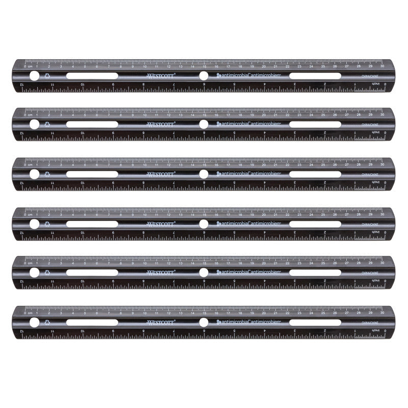 Recycled Plastic Ruler, Standard/Metric, 12 in, Black, Set of 6