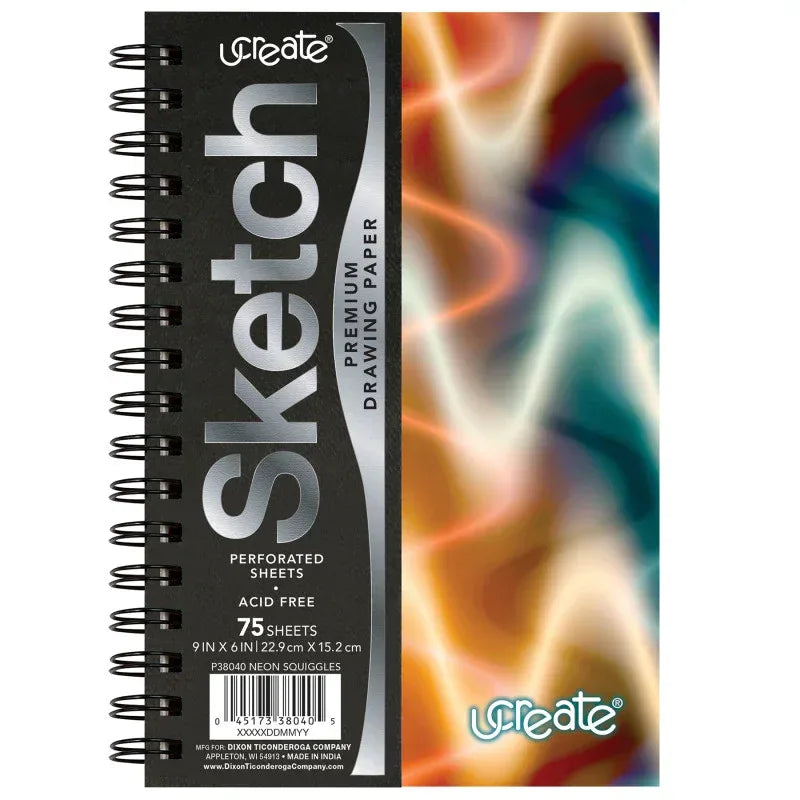 Poly Sketch Book, Neon Squiggles, 9" x 6"