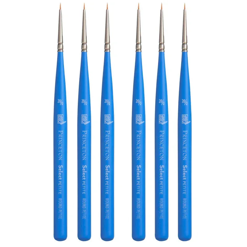Select Artiste Round Brush, Synthetic Bristles, Short Handle Mixed Media Paintbrush, Jewel Blue, Size 20/0, Pack of 6