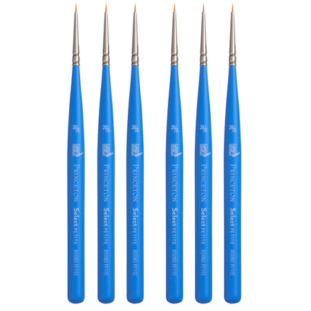 Select Artiste Round Brush, Synthetic Bristles, Short Handle Mixed Media Paintbrush, Jewel Blue, Size 20/0, Pack of 6