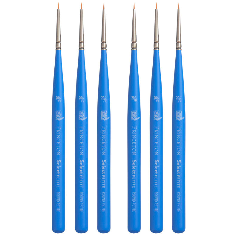 Select Artiste Round Brush, Synthetic Bristles, Short Handle Mixed Media Paintbrush, Jewel Blue, Size 20/0, Pack of 6
