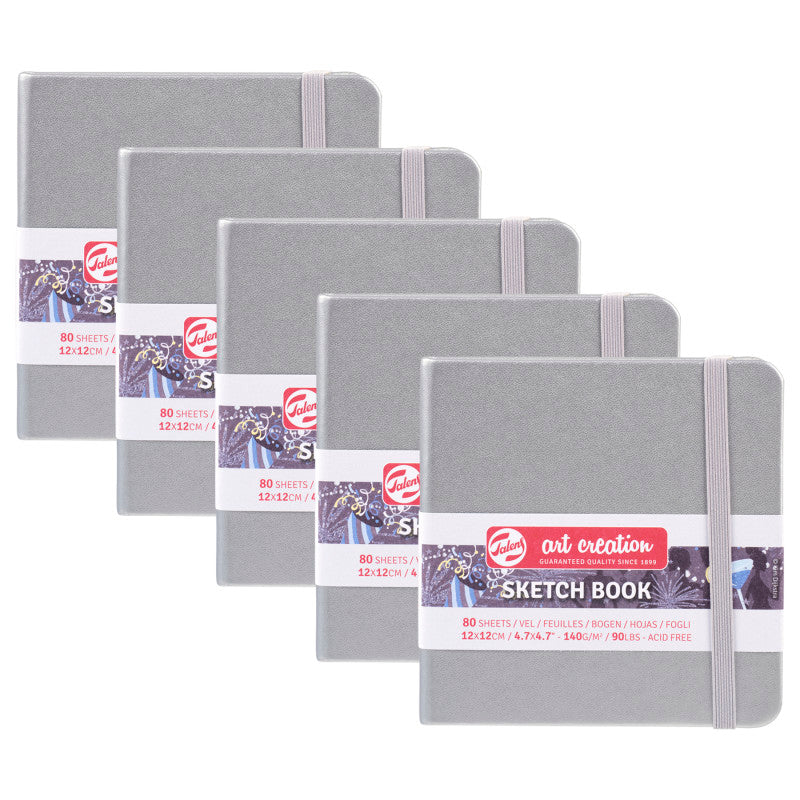 Sketchbook, 80 Sheets, 90lbs, Shiny Silver Cover, 4.7" x 4.7", Pack of 5