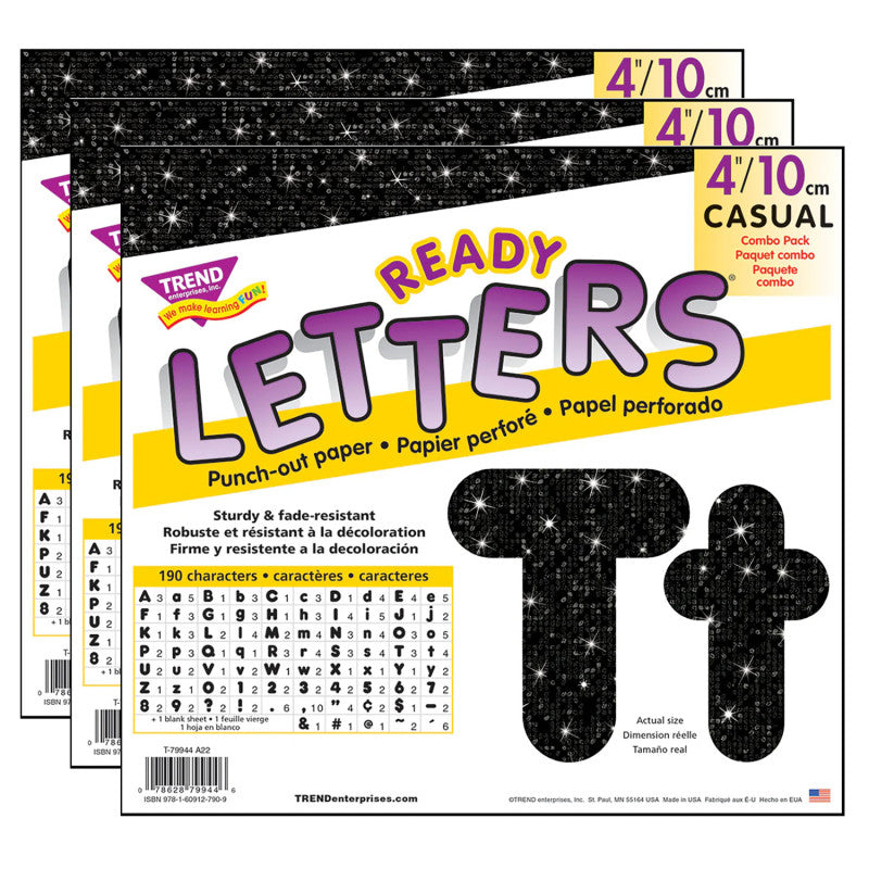 Black Sparkle 4" Casual Combo Ready Letters&reg;, 3 Packs