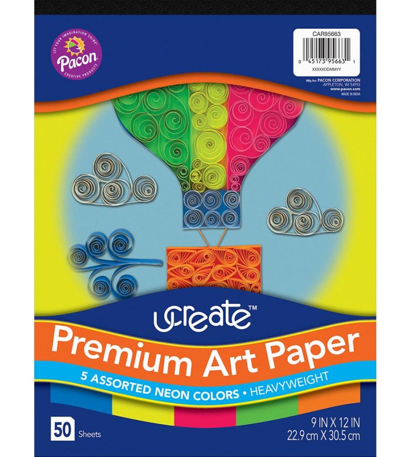 UCREATE® PREMIUM NEON ART PAPER PAD 9" X 12" 5 ASSORTED COLORS 50 SHEETS, 95663