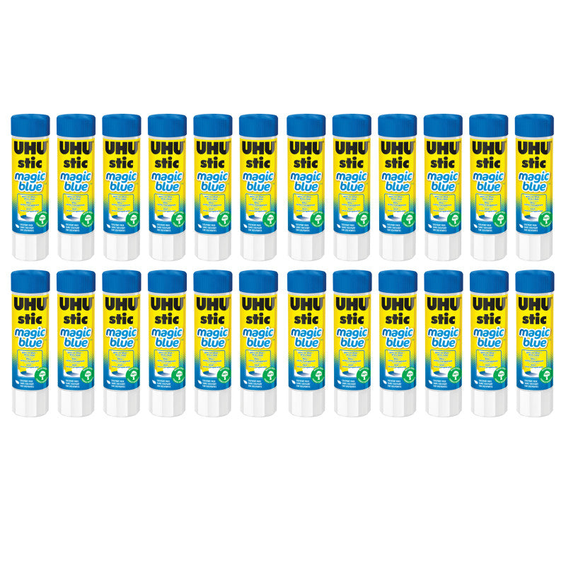 UHU Stic Magic Blue Glue Stick, Dries Clear, 8.2 g, Pack of 24