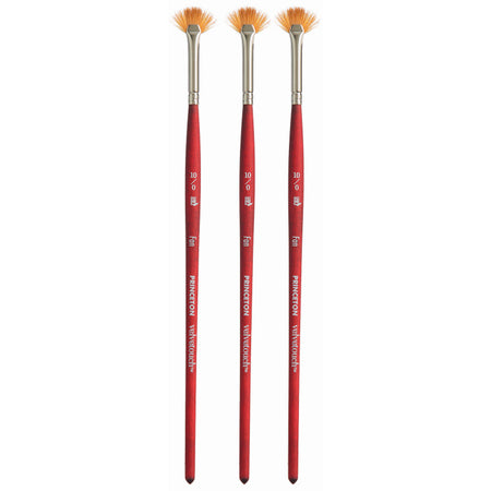 Velvetouch Fan Brush, Synthetic Bristles, Short Handle Mixed Media Paintbrush, Scarlet, Size 10/0, Pack of 3