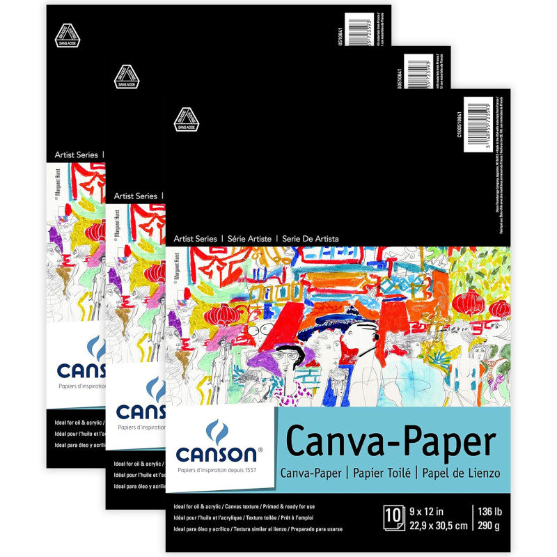 Artist Series Canva Canvas Pad, Foldover Binding, 10 Sheet, 9x12 inch, Pack of 3