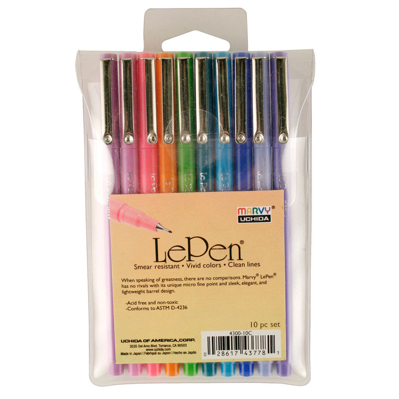 LePen&reg; Micro-Fine Point Pen, Bright, 10 Colors