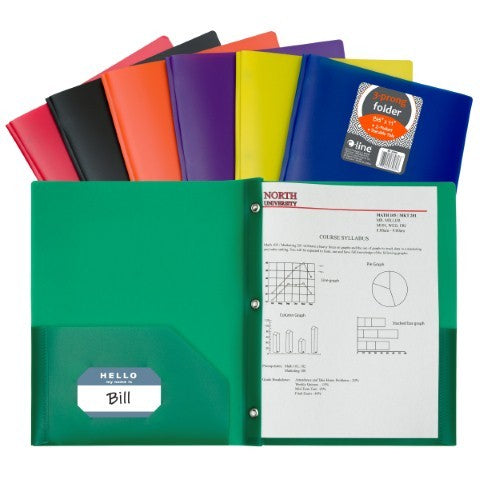 C-Line Two-Pocket Poly Portfolio Folder With Prongs, Assorted Colors Box of 36
