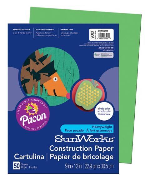 PRANG® Construction Paper 9" x 12" 50 Sheets Per Pack Medium Weight Bright Green
