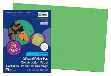 Pacon Construction Paper 12" x 18" 50 Sheets Per Pack Bright Green