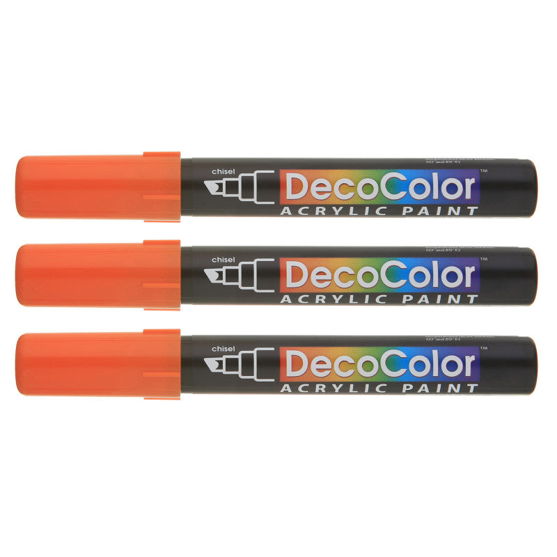 DecoColorÂ® Acrylic Paint Marker, 315-S, Chisel Tip, Orange #7, Set of 3