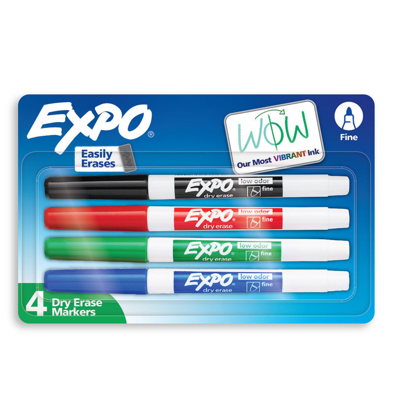 Low Odor Dry Erase Markers, Assorted, 4 Count