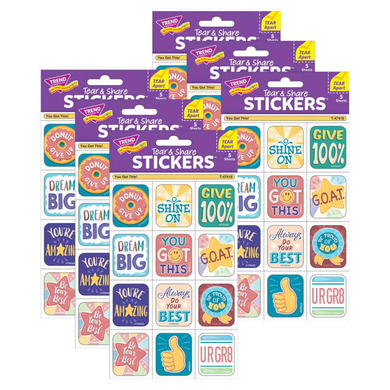You Got This! Tear & Share Stickers&trade;, 60 Per Pack, 6 Packs