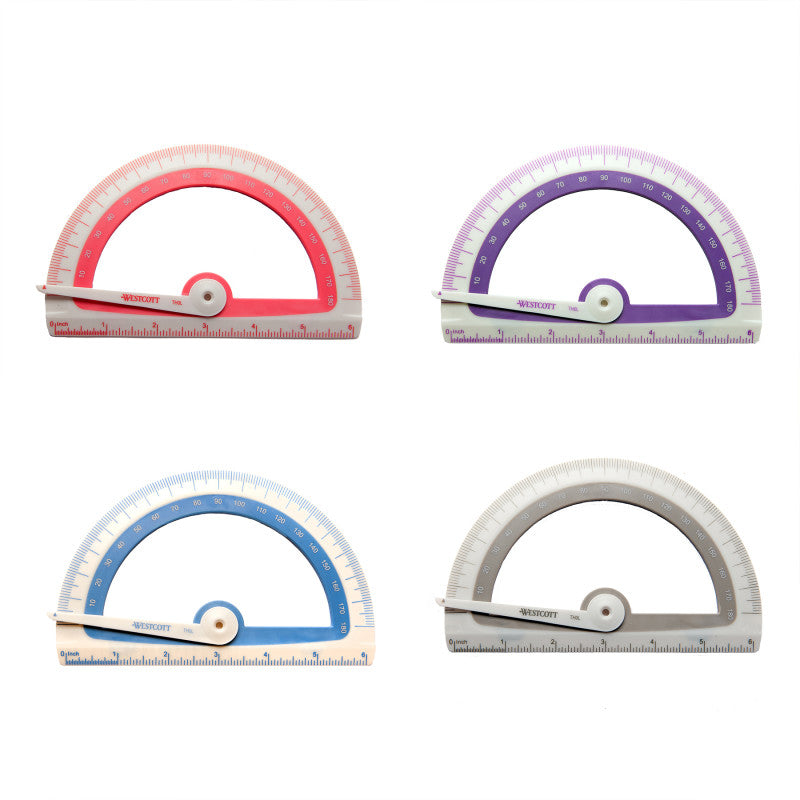 Soft Touch School Protractor With Antimicrobial Product Protection, Plastic, 6 in Ruler Edge, Assorted Colors
