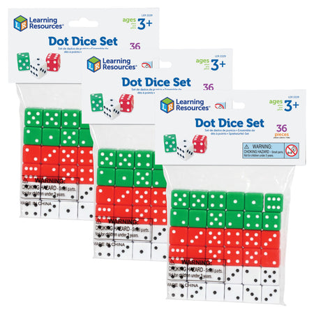 Dot Dice, Red, Green & White, 36 Per Pack, 3 Packs
