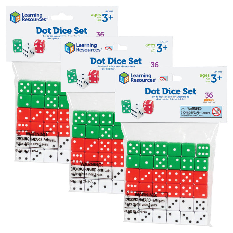 Dot Dice, Red, Green & White, 36 Per Pack, 3 Packs