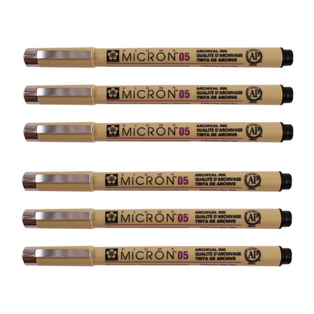 Pigma Micron Pen, Black, 0.45mm Size 05, Pack of 6