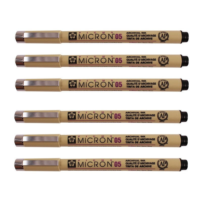 Pigma Micron Pen, Black, 0.45mm Size 05, Pack of 6