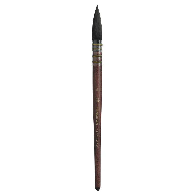 Neptune Quill Brush, Synthetic Bristles, Short Handle Watercolor Paintbrush, Dark Wood, Size 4, 1 Count