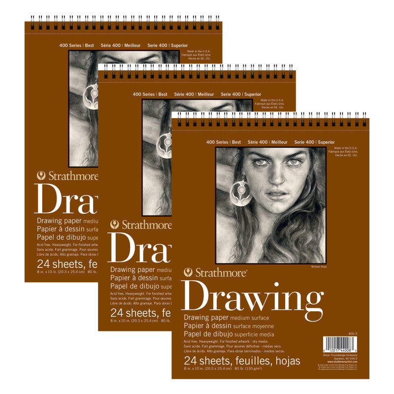 400 Series Drawing Pad, Smooth Finish, Wire Binding, 24 Sheet, 8x10 inch, Pack of 3