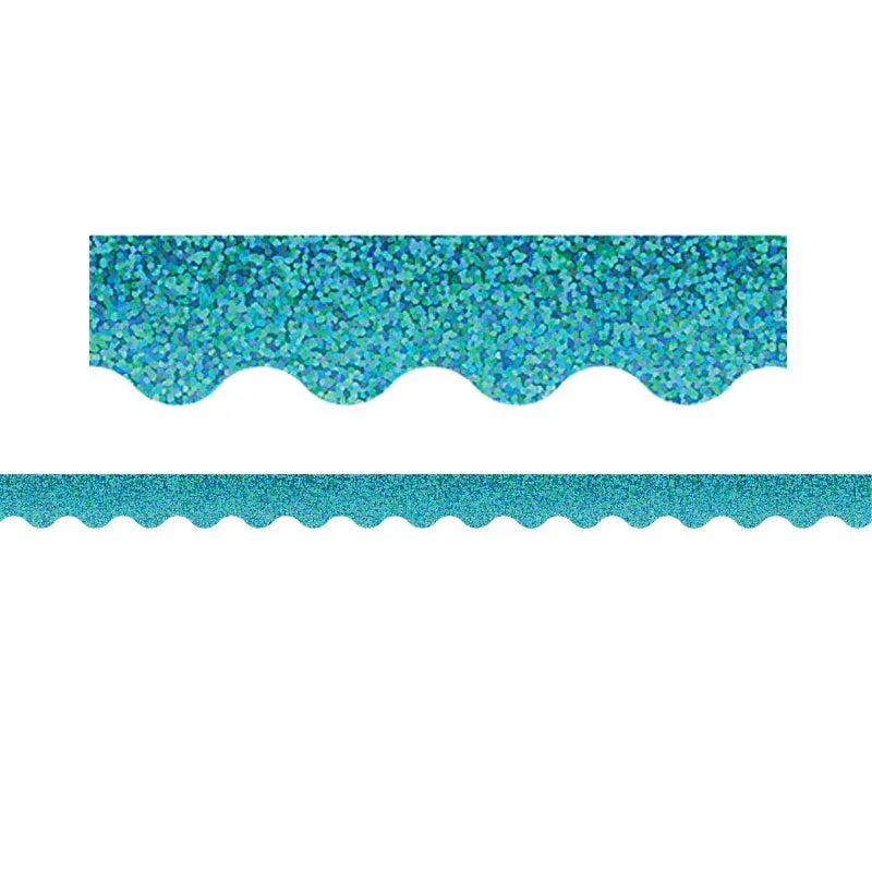 Teal Sparkle Scalloped Border Trim, 35 Feet