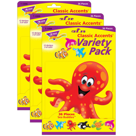 Sea Buddies&trade; Classic Accents&reg; Variety Pack, 36 Per Pack, 3 Packs