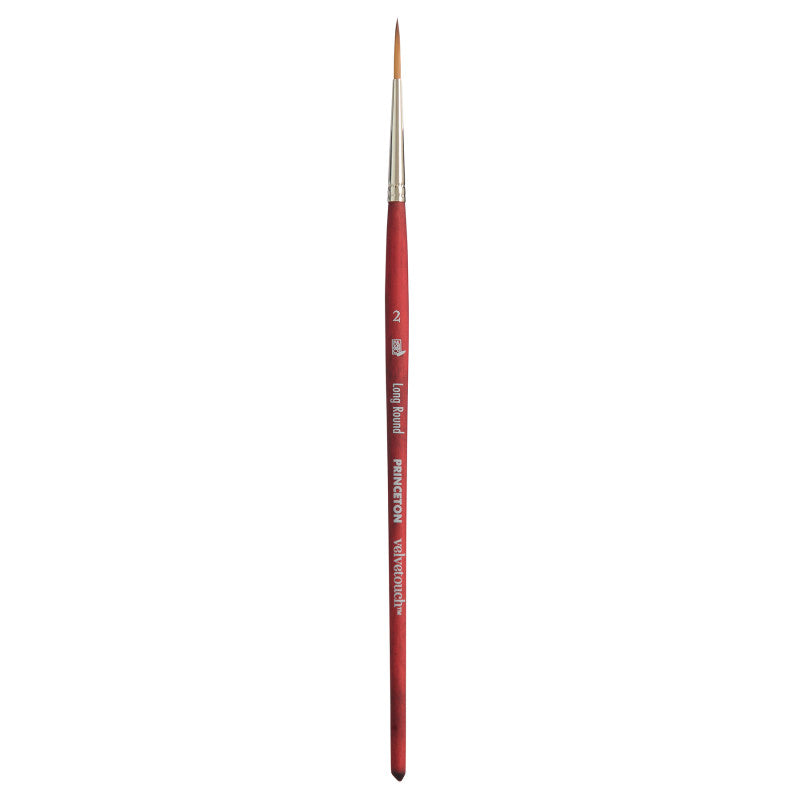 Velvetouch Long Round Brush, Synthetic Bristles, Short Handle Mixed Media Paintbrush, Scarlet, Size 2, 1 Count