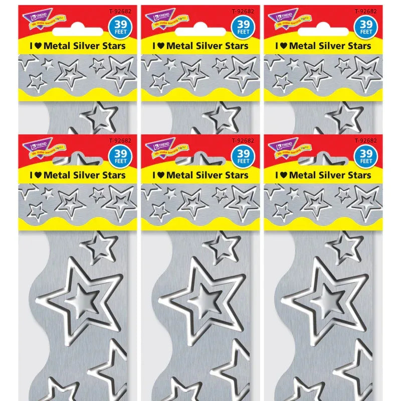 I &hearts; Metal Silver Stars Terrific Trimmers&reg;, 39' Per Pack, 6 Packs