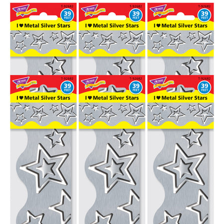 I &hearts; Metal Silver Stars Terrific Trimmers&reg;, 39' Per Pack, 6 Packs