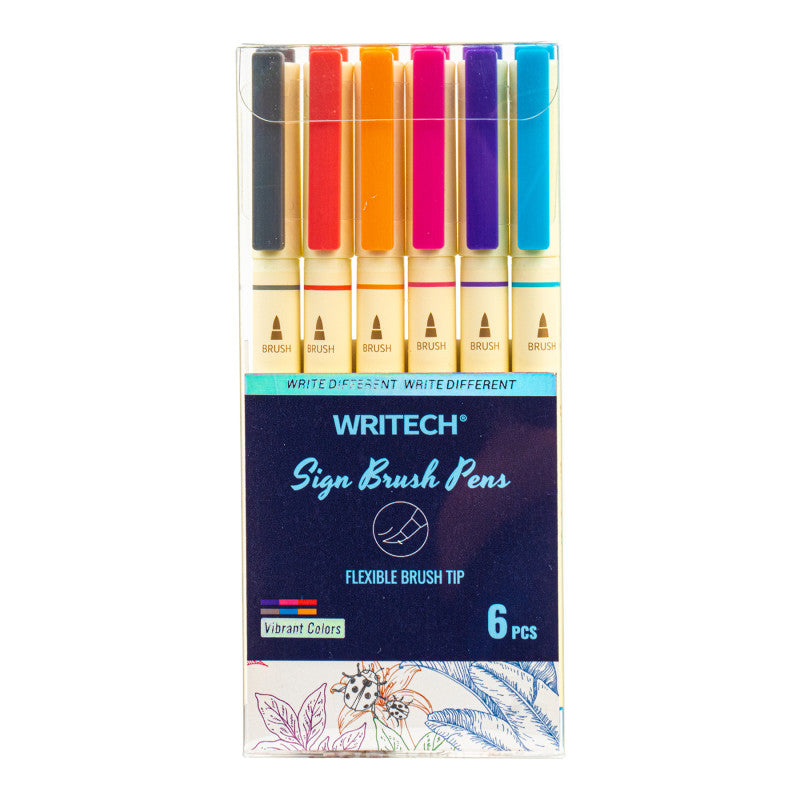 Sign Brush Pens, Bright Colors, 6 Count