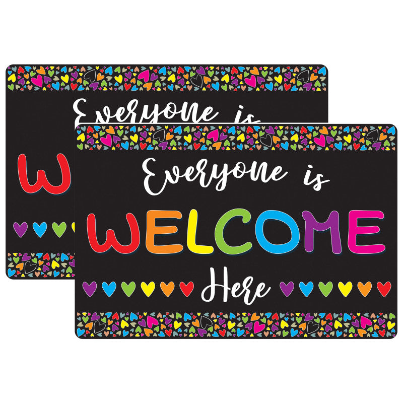 Welcome Mat with Slip Resistant Backing, 15.5" x 23.5", Everyone is Welcome Here, Hearts, Pack of 2