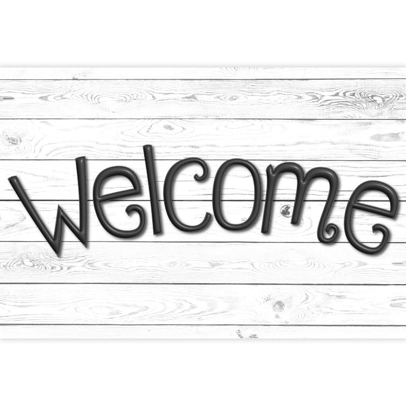 Smart Poly&trade;, The Original Fun Mat&trade;, Welcome Mat, 15.5" x 23.5", White Shiplap Wood Plank, Welcome