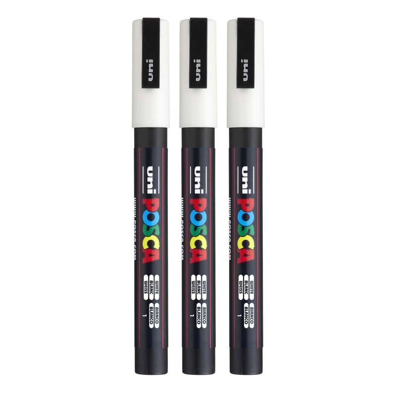 PC-3M Paint Marker, Fine Bullet Tip (0.9-1.3 mm), White, Pack of 3