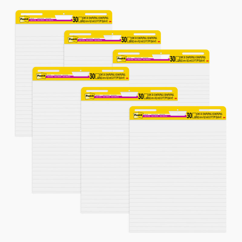 Self-Stick Easel Pads, Wide Ruled, 25 x 30 Inches, White, 30 Sheets per Pad, 6 Pads