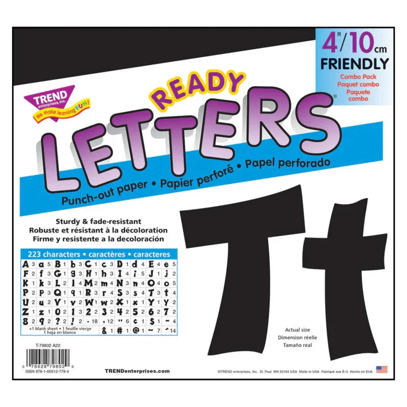 Black 4-Inch Friendly Uppercase/Lowercase Combo Pack (EN/SP) Ready Letters&reg;