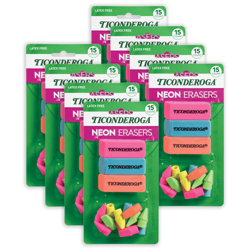 Eraser Combo Set, Neon, Beveled & Wedge Caps, 8 Sets