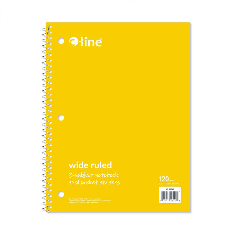 Wide-Ruled 3-Subject Notebook, 120 Sheets, Yellow