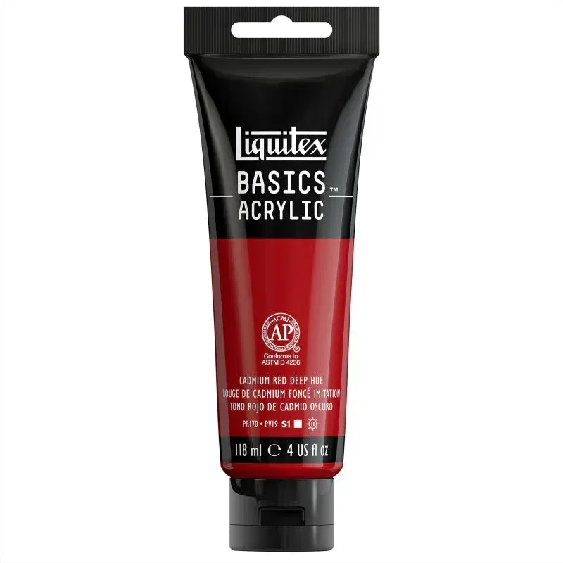 BASICS Acrylic Paint, 118 mL Tube, Cadmium Red Deep Hue
