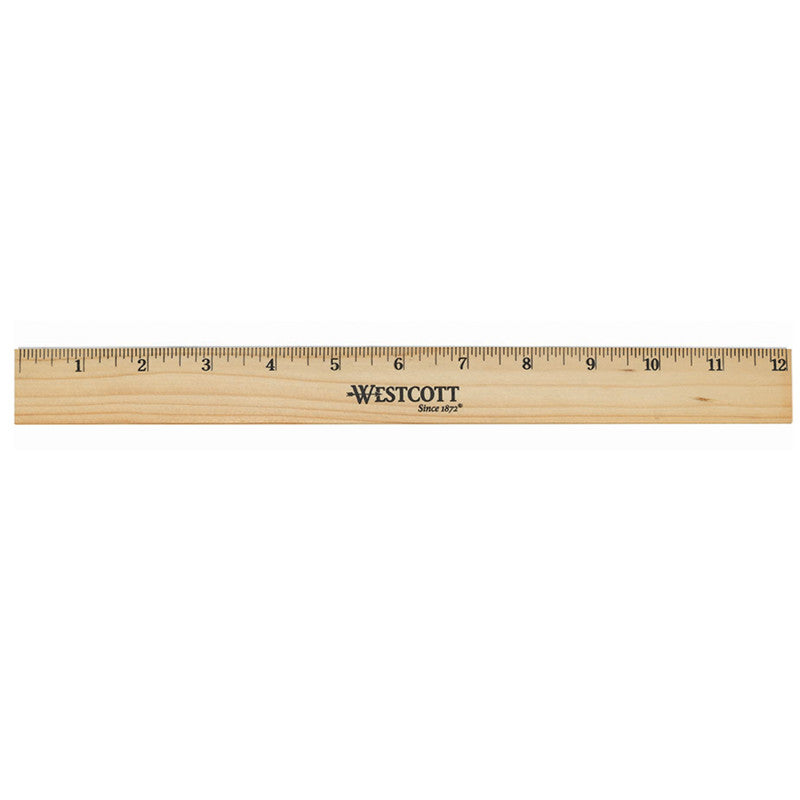 Beveled Wood Ruler, Standard, 12 in Long, Natural Hardwood, Set of 12