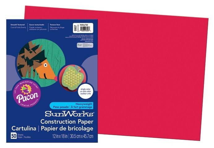 Pacon Construction Paper 12" x 18" 50 Sheets Per Pack Holiday Red