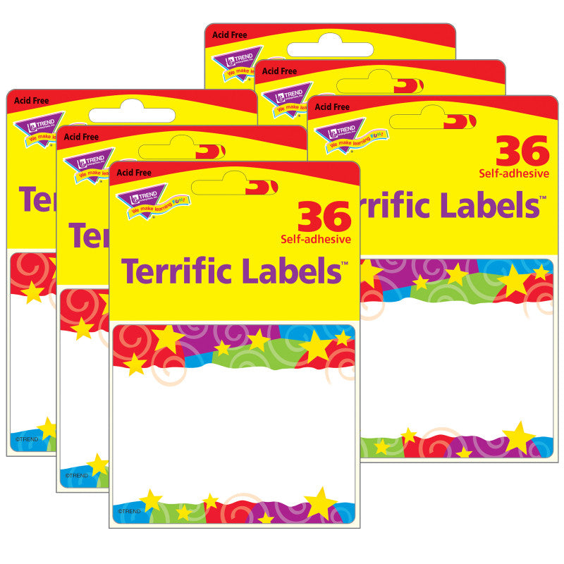 Stars 'n Swirls Terrific Labels&trade;, 36 Per Pack, 6 Packs