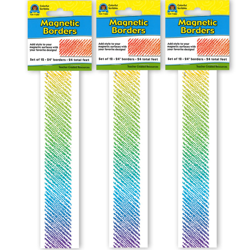 Colorful Scribble Magnetic Border, 24 Feet Per Pack, 3 Packs